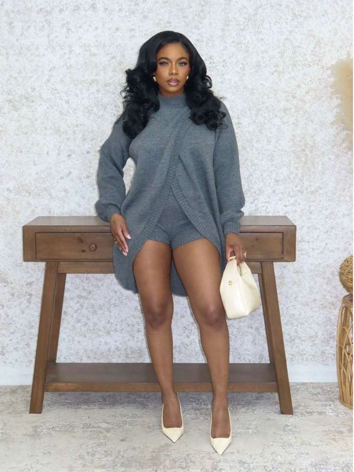 Wrapped in Style High-Low Sweater Short Set - Taydiane