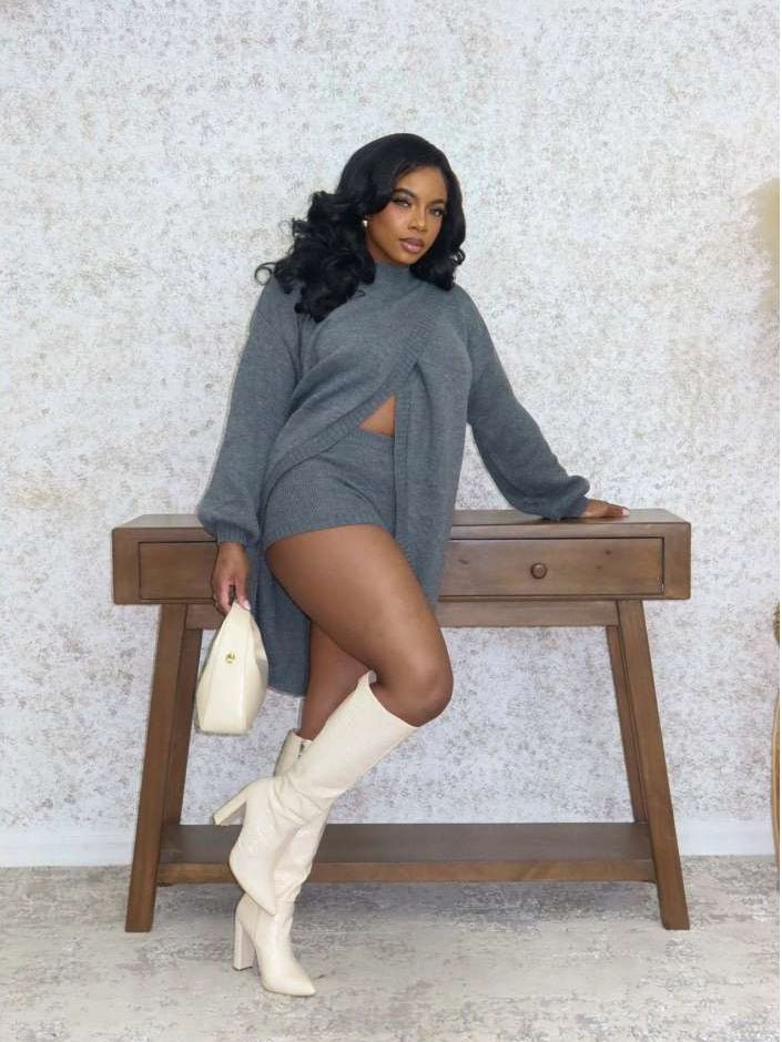 Wrapped in Style High-Low Sweater Short Set - Taydiane