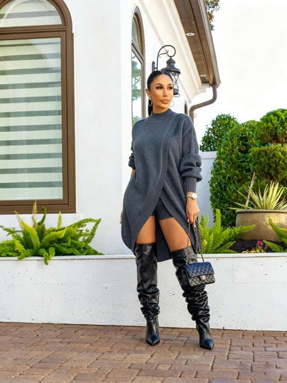 Wrapped in Style High-Low Sweater Short Set - Taydiane