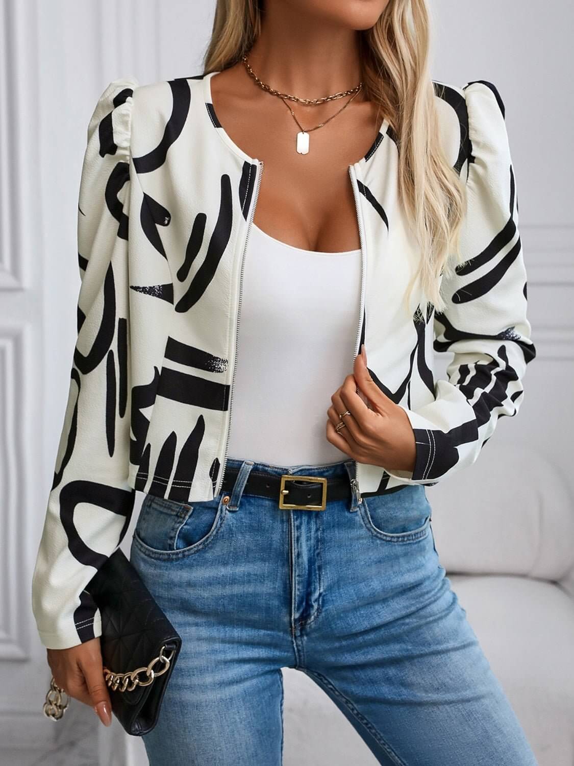 Zip Up Long Sleeve Jacket - TayDiane