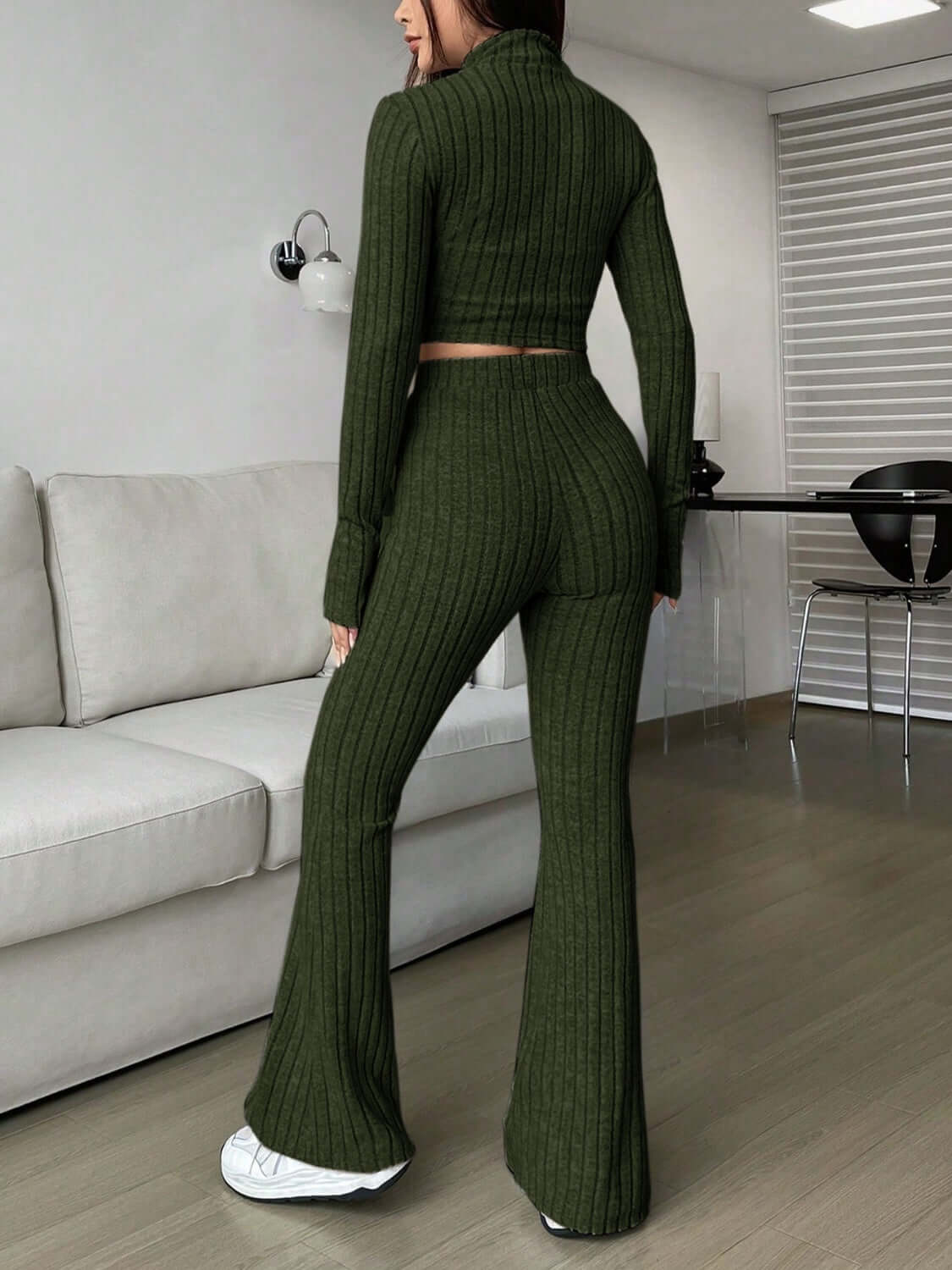 Zip Up Long Sleeve Top and Pants Set - TayDiane