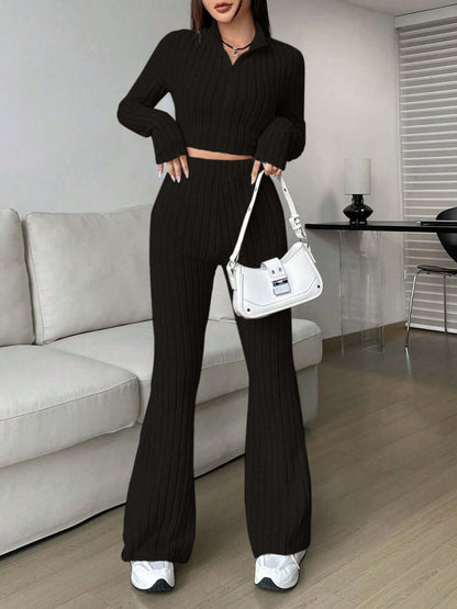 Zip Up Long Sleeve Top and Pants Set - TayDiane