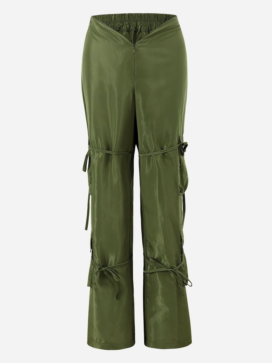 Zipper Casual Pants with Tie Detail - TayDiane