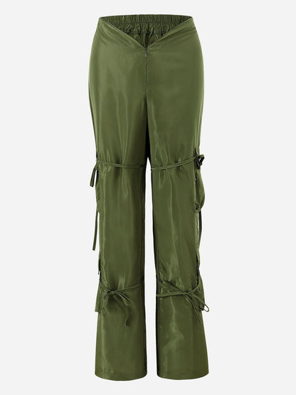 Zipper Casual Pants with Tie Detail - TayDiane