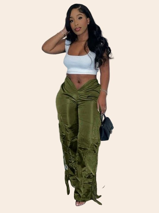 Zipper Casual Pants with Tie Detail - TayDiane