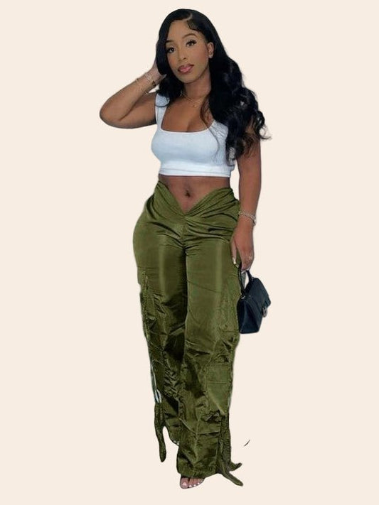 Zipper Casual Pants with Tie Detail - TayDiane