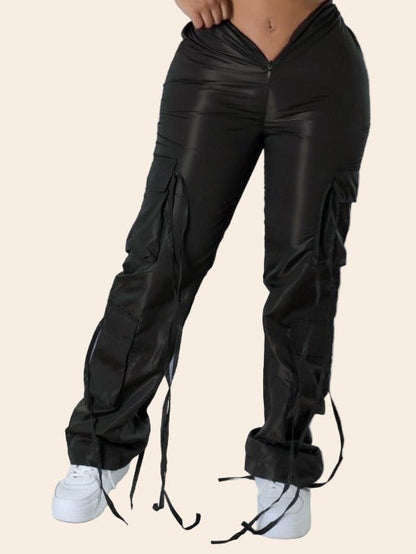 Zipper Casual Pants with Tie Detail - TayDiane