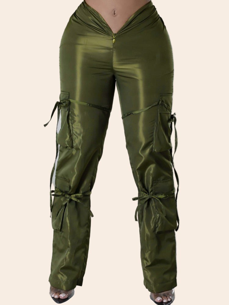 Zipper Casual Pants with Tie Detail - TayDiane