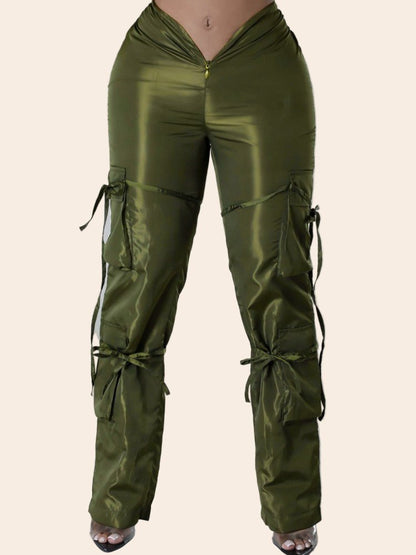 Zipper Casual Pants with Tie Detail - TayDiane