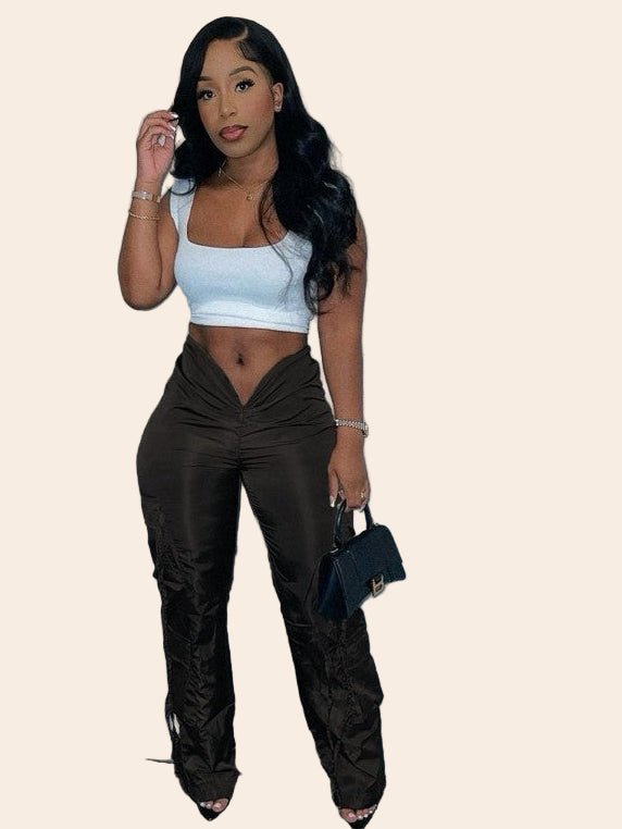 Zipper Casual Pants with Tie Detail - TayDiane