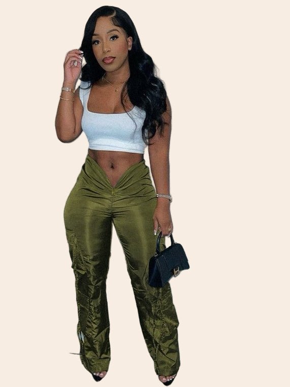 Zipper Casual Pants with Tie Detail - TayDiane