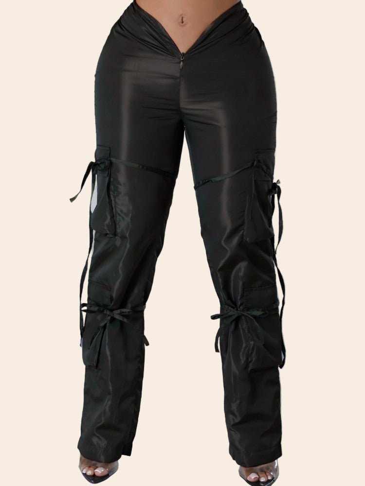 Zipper Casual Pants with Tie Detail - TayDiane