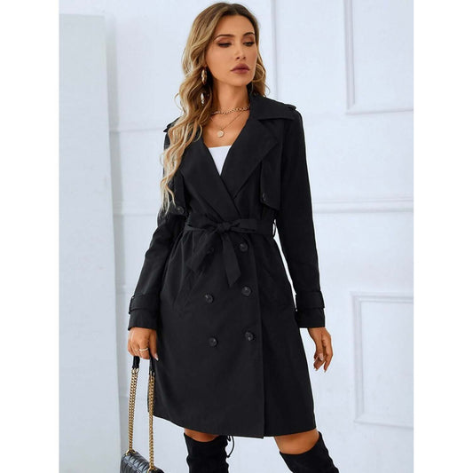 Lapel Collar Tie Belt Double-Breasted Trench Coat