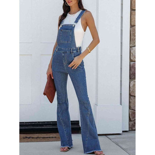 Raw Hem Denim Overalls